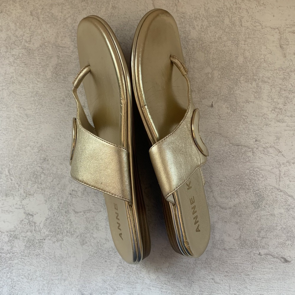 Anne Klein Women Sandals 8M Wedge Gold Metallic Slip On Comfort Shoes - Picture 8 of 16